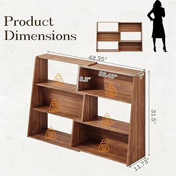 EXPERLAM Extendable Bookshelf, Adjustable Low Bookcase, Walnut