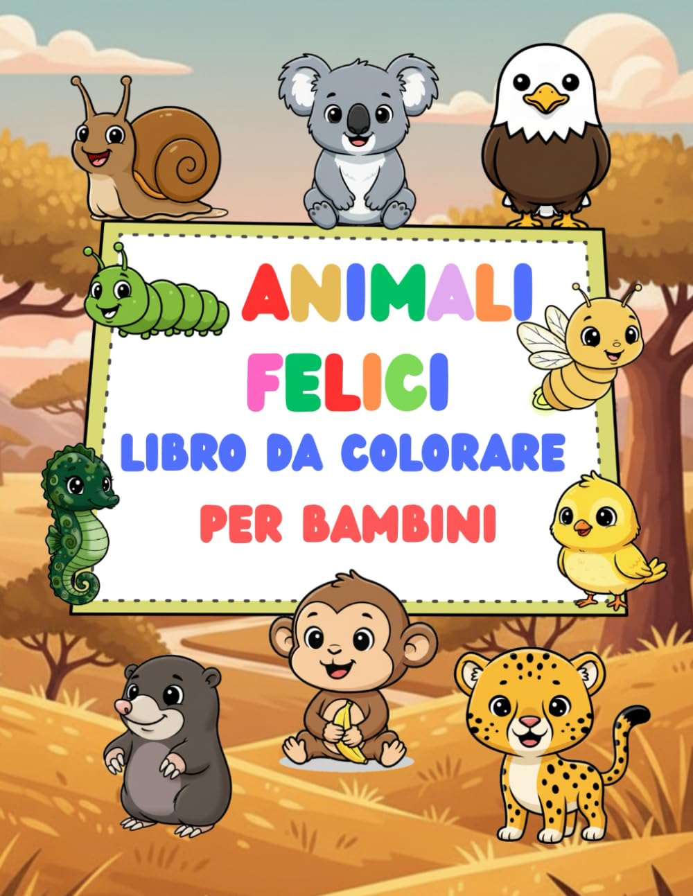 Animali felici Libro da colorare per bambini: Un divertente libro da colorare con 101 animali carini per bambini dai 1 agli 8 anni