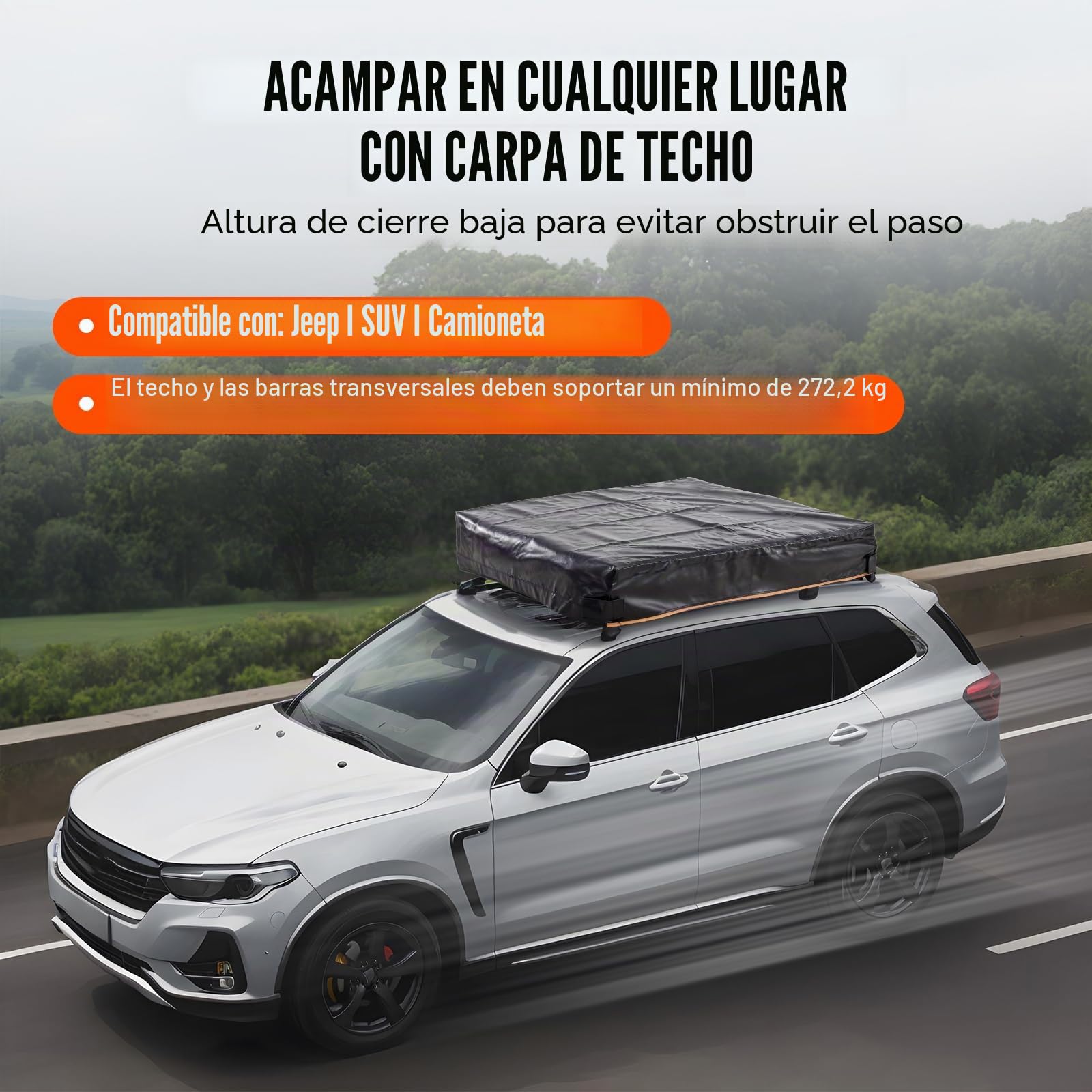 VEVOR - Tienda de Techo para 2-3 Personas, Tienda de campaña para vehículos Plegable e Impermeable, con Escalera telescópica, colchón y Funda para Jeep SUV Pick-up Camión Coches