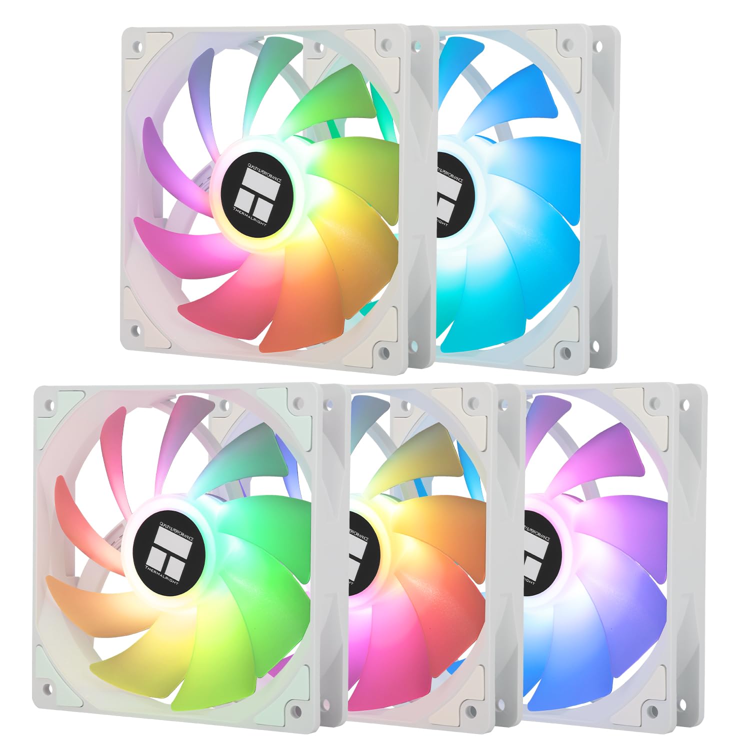 Thermalrlght Paquete de 5 ventiladores de CPU TL-C12CW-S de 120 mm, enfriador de carcasa ARGB blanco, ventilador silencioso PWM de 4 pines con rodamiento S-FDB incluido, refrigeración de hasta 1550