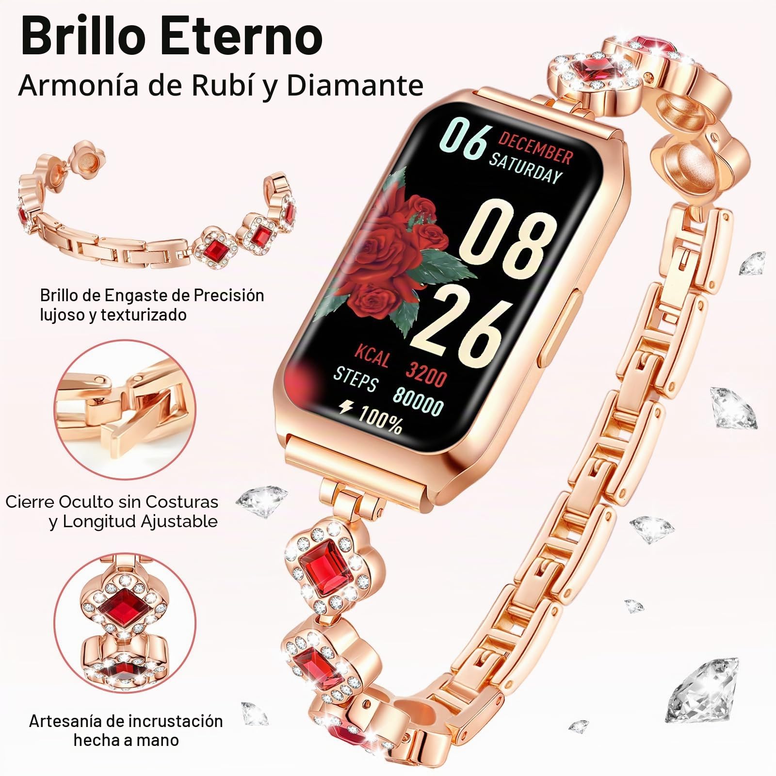 Reloj Inteligente Mujer, 1.47" Smartwatch Mujer Deportivos IP68 Impermeable Relojes Monitor de Ritmo/Sueño/SpO2 Podómetro para Android iOS