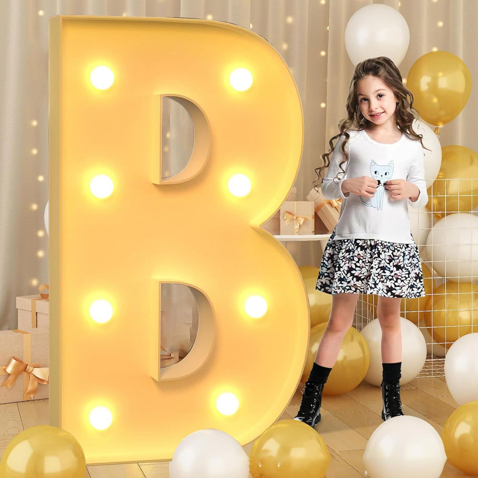 Syibelters Lettera B gigante, 100 cm, con luce a LED, per San Valentino, compleanno, Natale, Capodanno