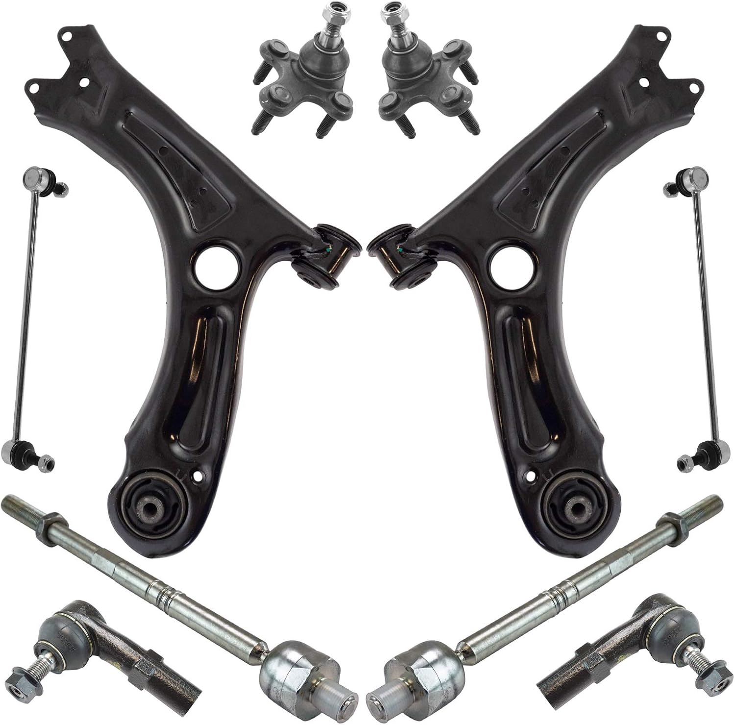 TRQ Front Steering & Suspension Kit Ball Joint Control Arm Sway Bar Stabilizer Link Tie Rod Compatible with 2011-2018 Volkswagen Jetta