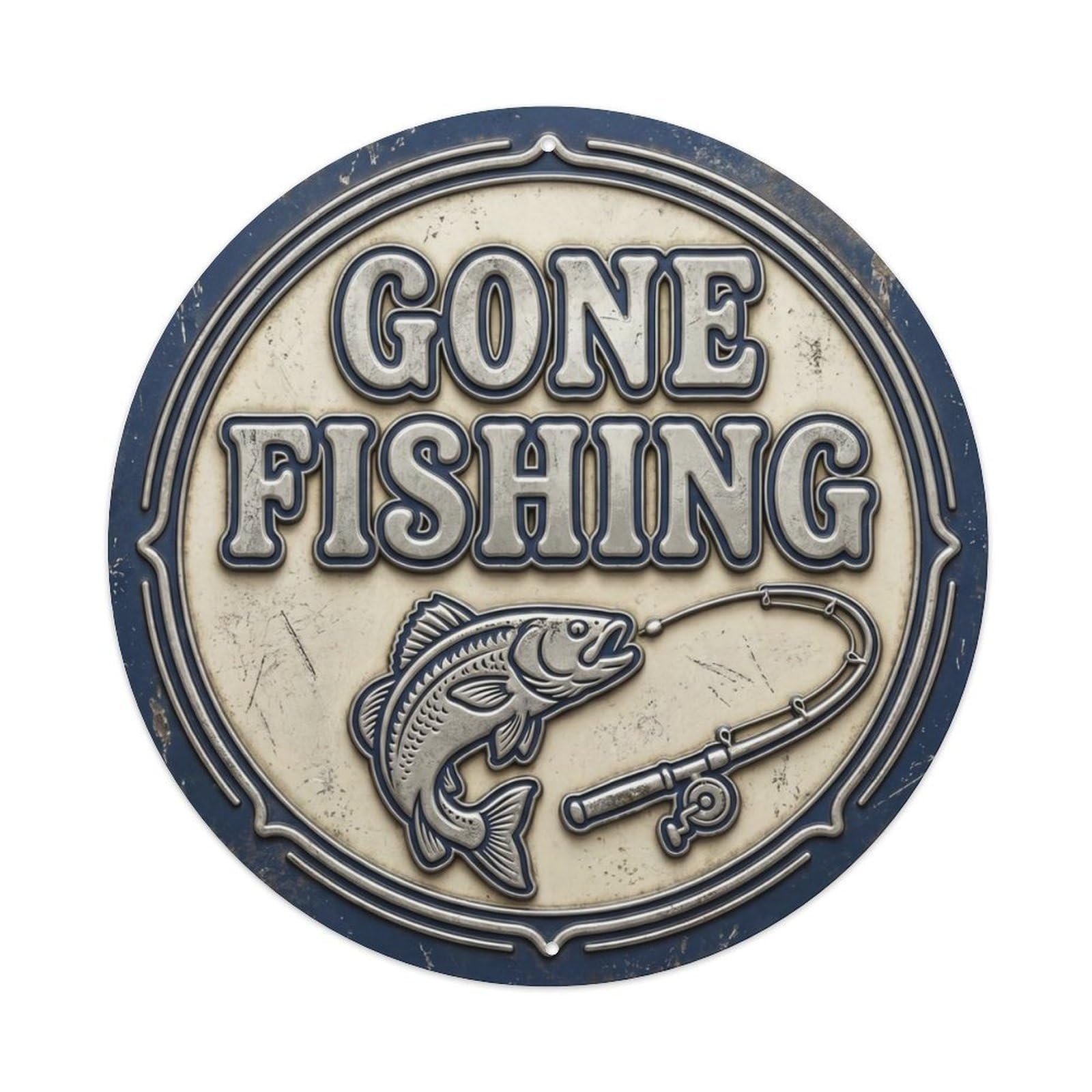 Fqcyn Style Gone Fishing Nostalgic Living Accessory Retro Slogans Metal Tin Sign Plaque Wall Decor For Cafe, Club Bar, Office, Home Garden Round Metal Poster 8X8inch