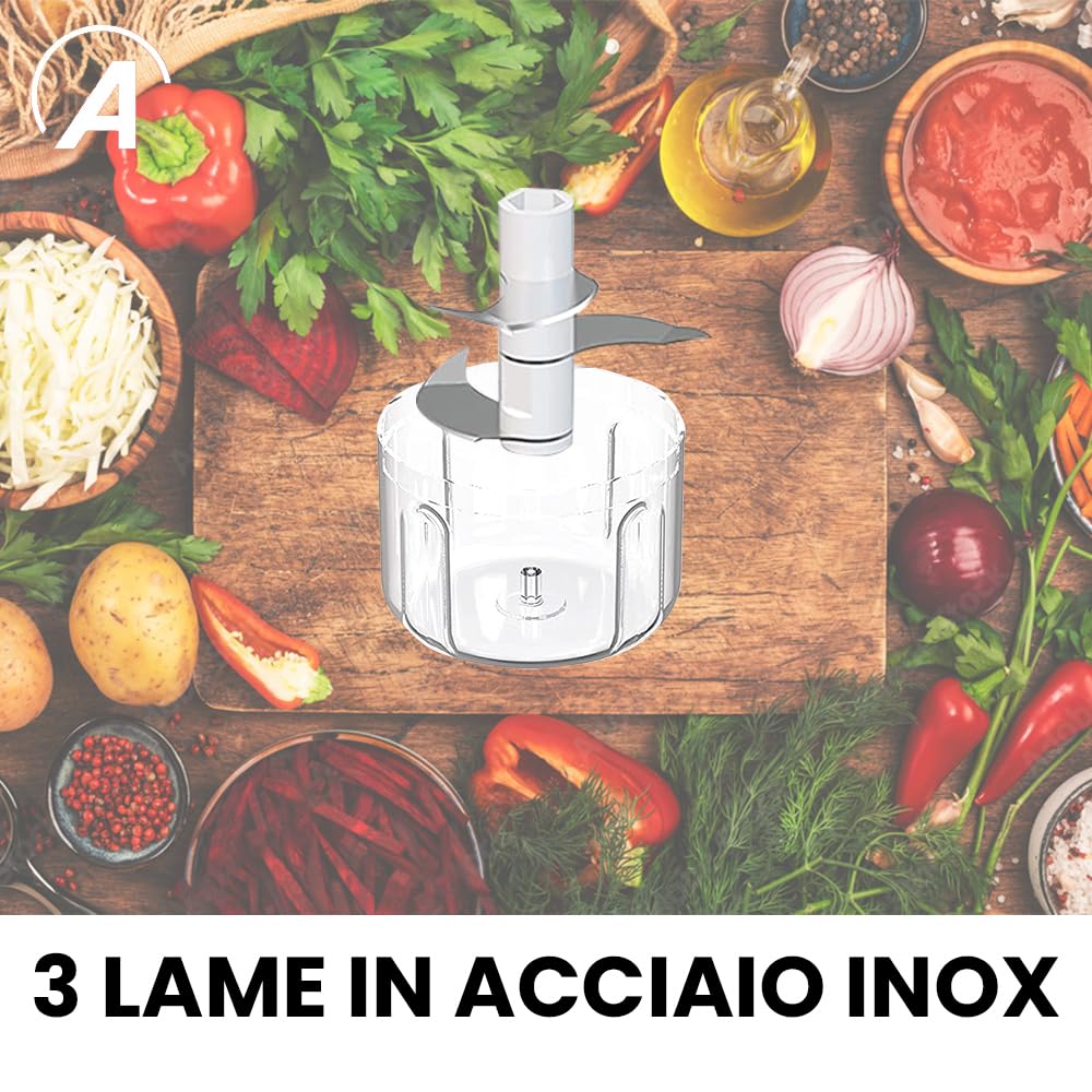 ARDES - ARCHOP02 Tritatutto da Cucina Elettrico Ricaricabile Senza Fili - Tritatutto Elettrico 3 Lame in Acciaio INOX - Mixer Cucina 250 ml - Trita Tutto Portatile
