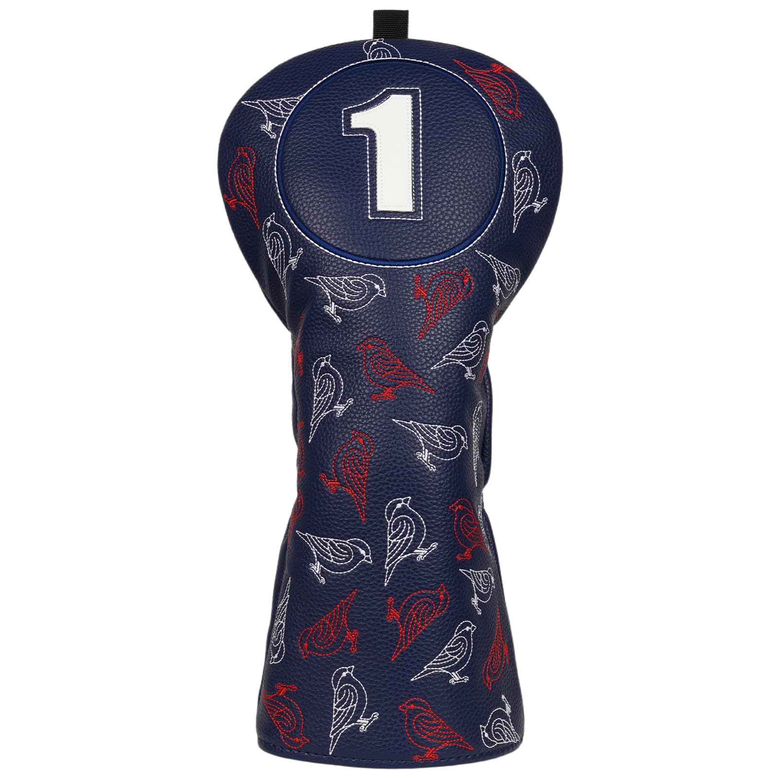 Golf Club Head covers for Driver 460CC DR #1 Elastic Closure Dark Blue PU Leather Red & White Birdie Pattern