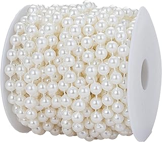 Guirnalda de perlas sintéticas de 0.315 pulgadas (0.315 in), rollo de perlas para decorar centros de mesa florales, bodas, fiestas, árbol de Navidad (33 pies, marfil)