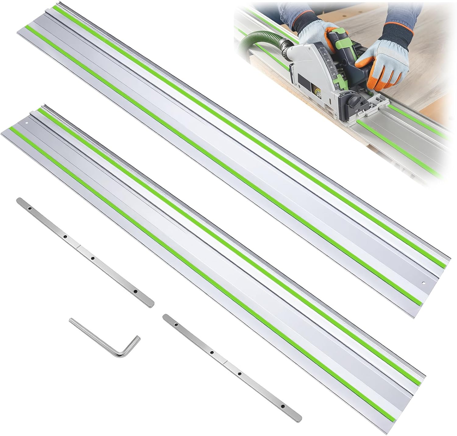 110" Track Saw Guide Rail for Festool Tracksaw, 55"x2 Rail track with Connectors for Festool TS-55/75/60, FS-1400/2 Guide Rail, Heavy-Duty System for Precise Longer Woodworking Cuts
