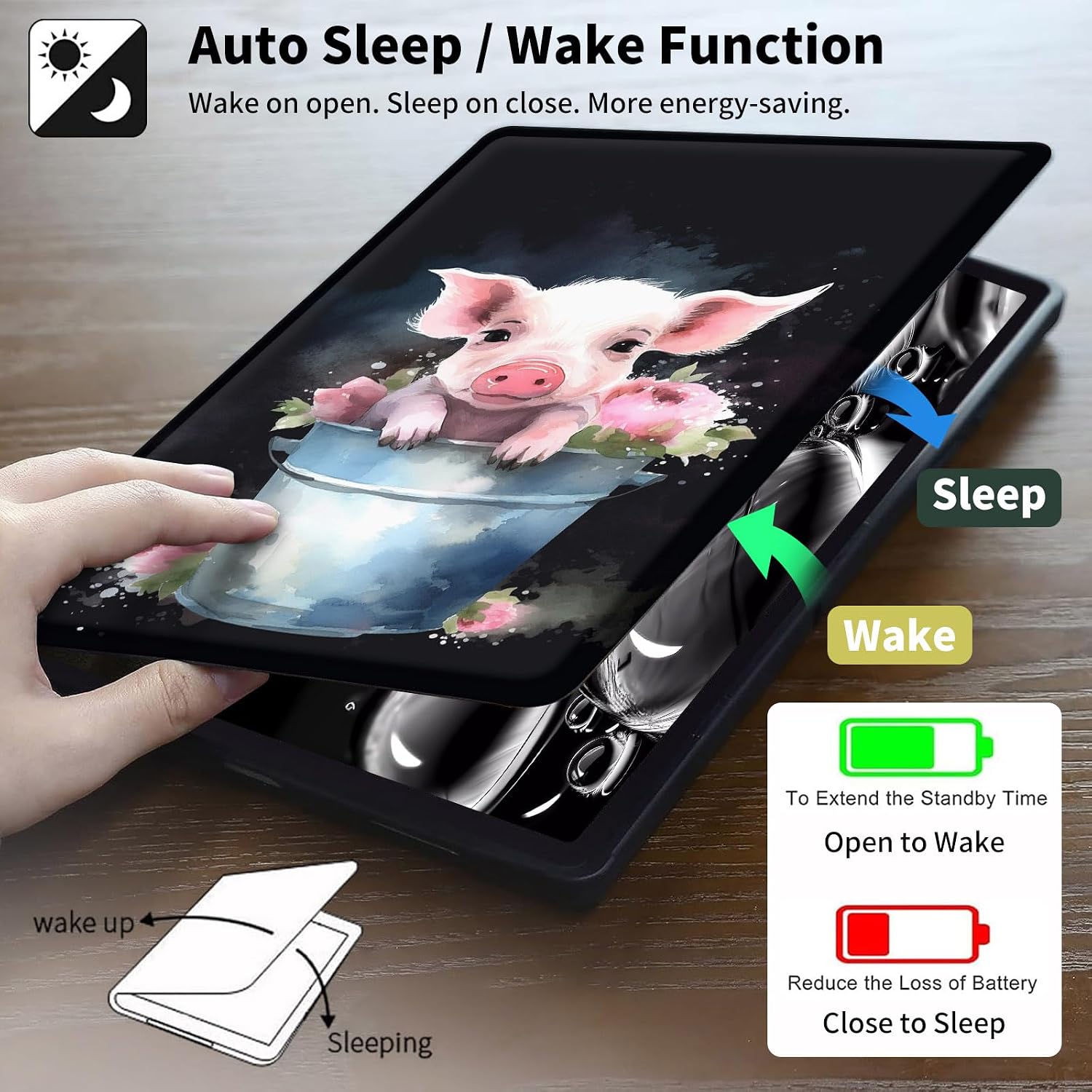 for iPad mini 7 Case,iPad mini 7th/6th Generation Case (2024/2021),360 Degree Rotating Swivel PU Leather Stand with Auto Wake/Sleep Cover for iPad mini 7 (A17 Pro)/Mini 6,Cute Pig image 5