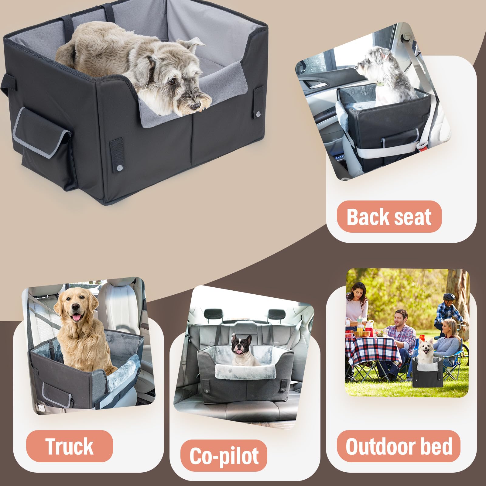Hunde-Autositz für mittelgroße oder große Hunde, tragbarer Autositz für Hunde mit Geschirr und dickem Kissen, perfekt für kleine Haustiere bis zu 20,4 kg (schwarz)