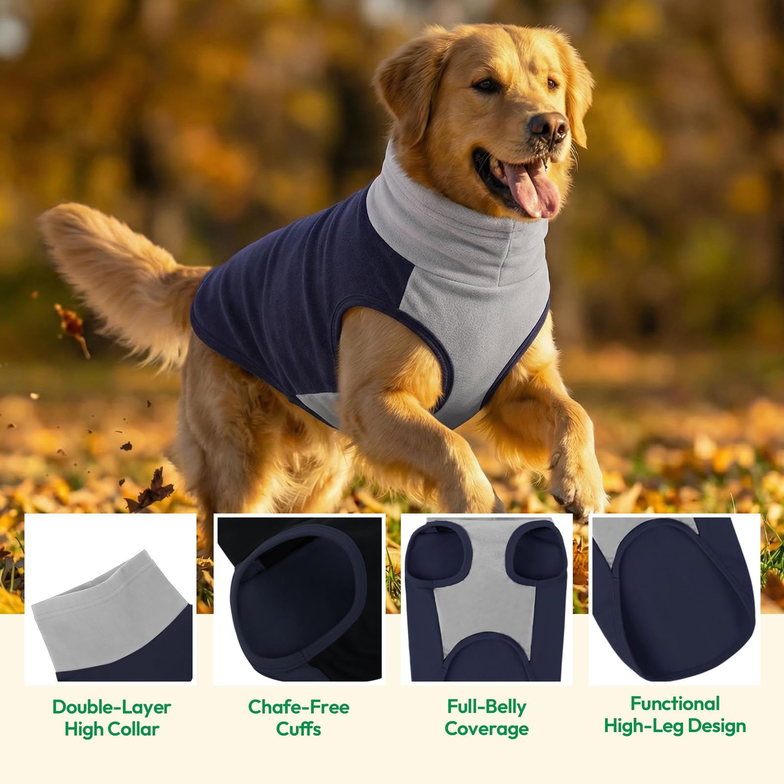 KONVINIT Fleece Dog Sweater - Jersey Perro Suave Antipilling - Ropa Perro Invierno para Golden Retriever Pastor Alemán Husky Labrador - Talla M a 5XL