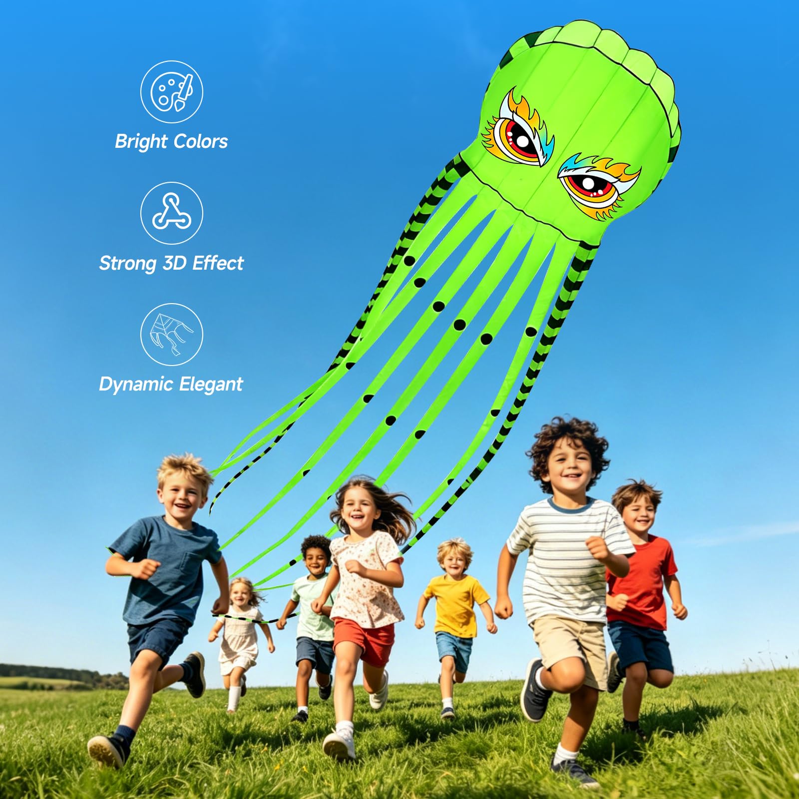 Drachen für Erwachsene, riesiger Oktopus-Drachen 7,9 m für Outdoor-Spaß, großer 3D-Drachen mit Rolle für Strand, Park und Familienfeiern – langlebiges Design, leicht zu fliegen
