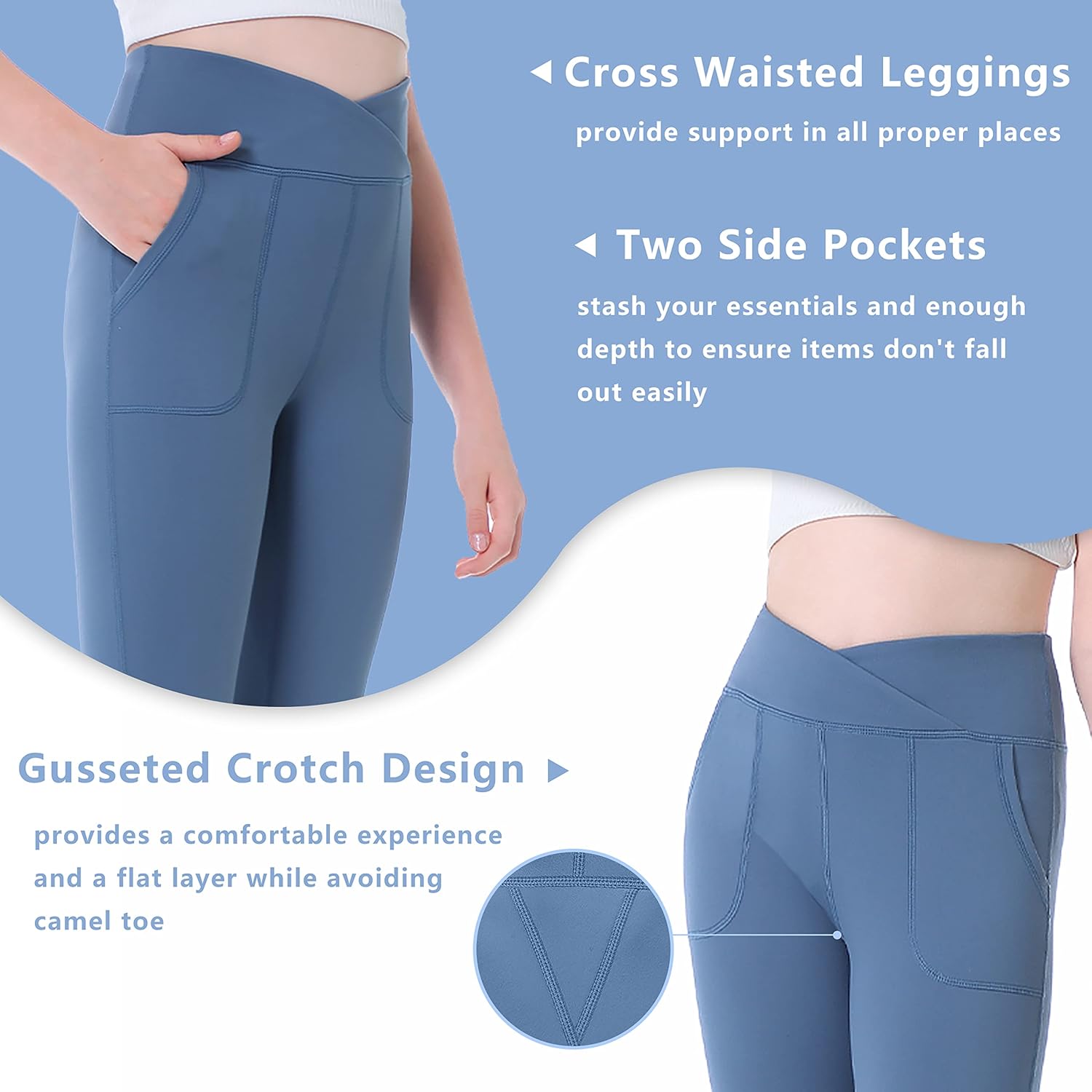 Girls Yoga Pants V Cross Waisted Kids Yoga Leggings with Pockets Buttery Soft Workout Running Athletic Leggings Stretchy - Image 4