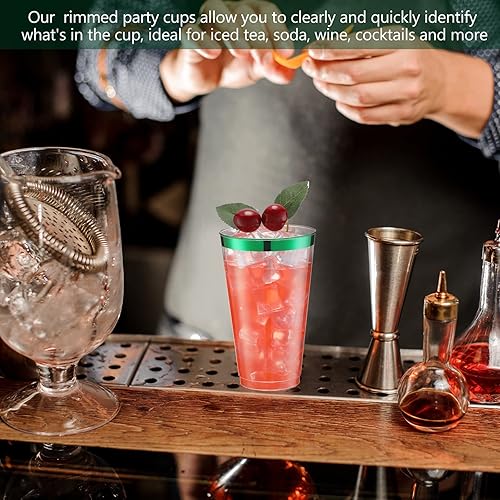 Miniatura 3 de Norme 50 vasos de graduación verdes de 16 onzas desechables de plástico para fiestas, vasos de vino para fiestas, vasos antiguos para café, boda,