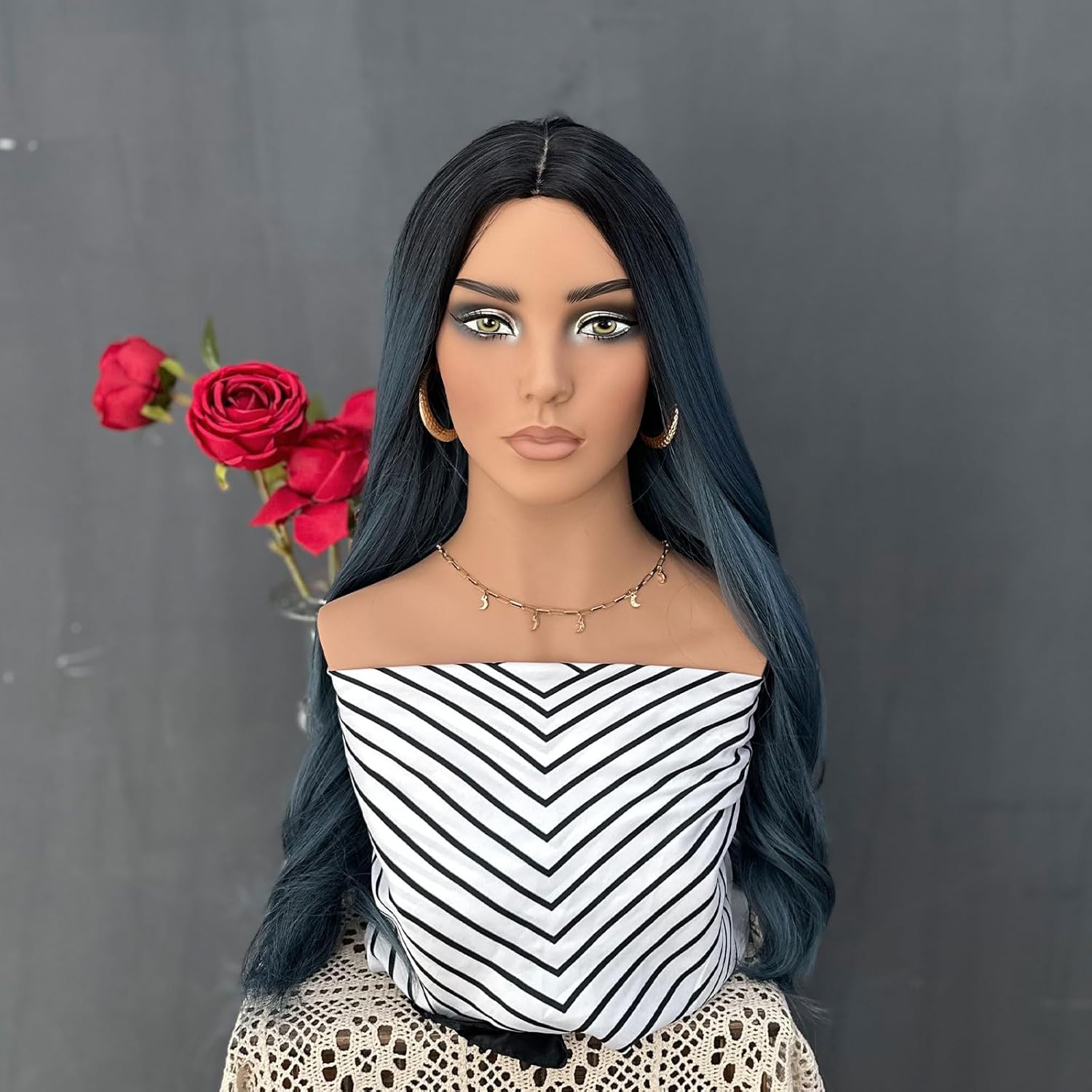 Realistic Female Mannequin Head with Shoulders for Wigs Earrings Hats Display,Glam Half Body Mannequin Head Wig Head Stand JF-DP487-YH2