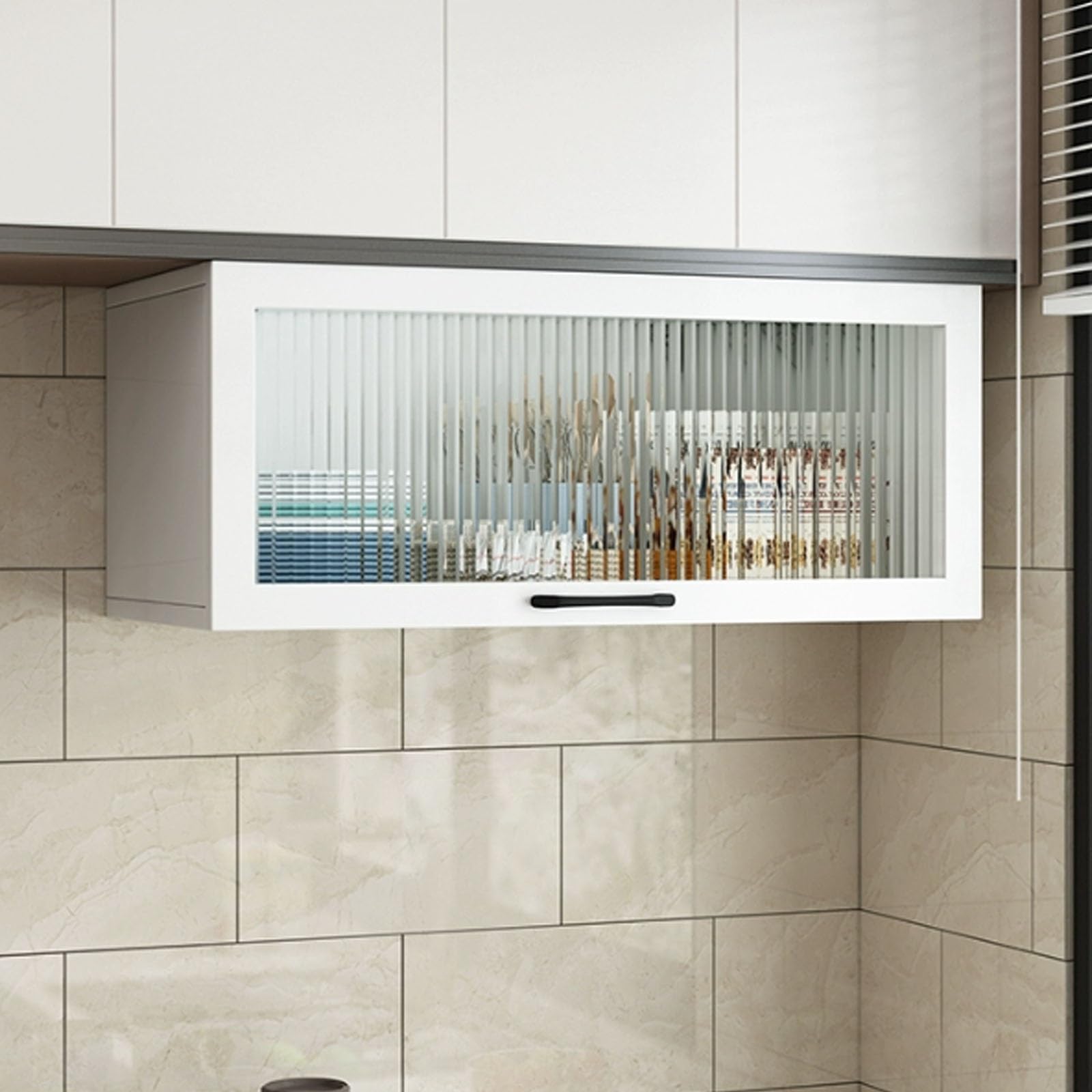 Tqertrtfxa Wall-Mounted Modern Glass Display Cabinet, 23.6 11.8 11.8 in, Rainbow Glass Doors, Silent Operation Hydraulic Hinges, Kitchen, Bathroom,