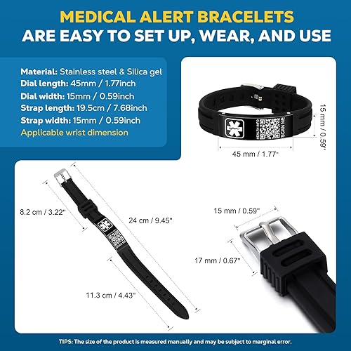 Miniatura 3 de Pulseras médicas para hombres y mujeres con código QR, pulseras de identificación de alerta médica para viajes deportivos, pulsera impermeable de