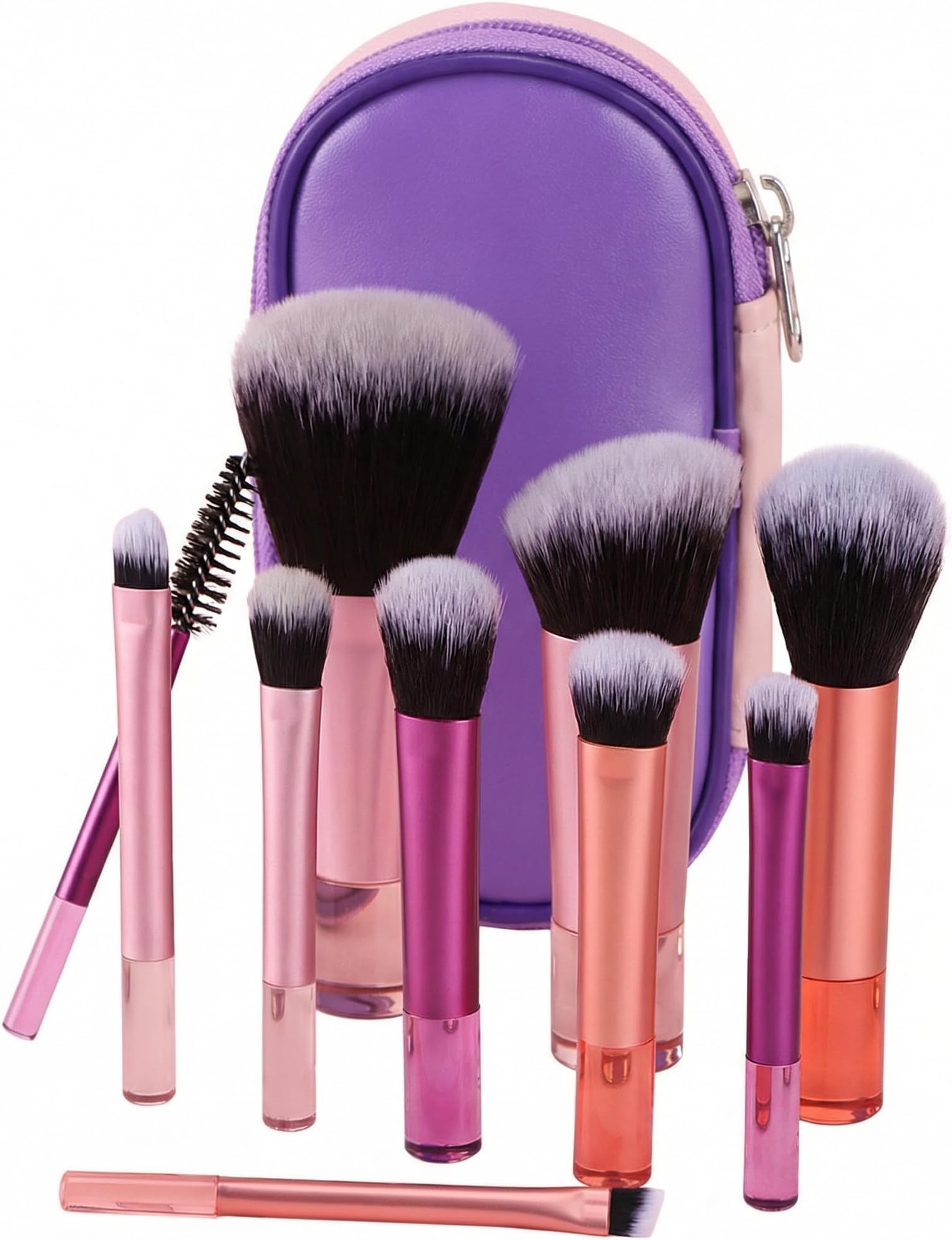 Cosmetic Brushes, 10Pcs Crystal Handle Travel Size Kit with Soft Synthetic Foundation and Eyeshadow Brushes with Purple Pink Pouch for Women Beginners Face Blending Portable Use