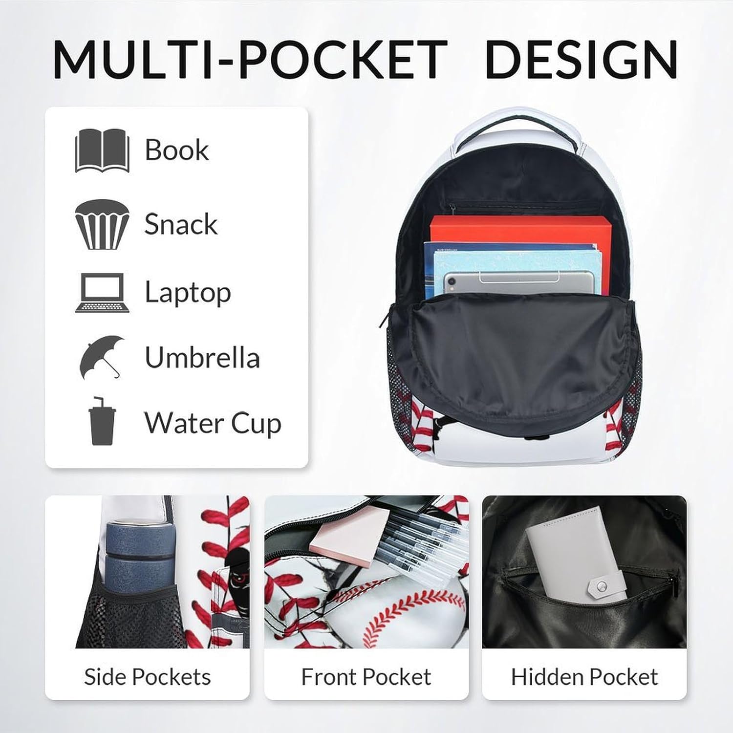 Mercuryelf Baseball Backpack for Boys – 17 Inch Lightweight Baseball Bookbag for Preschool Kindergarten Elementary School Students, Large Capacity Sports School Backpack for Player Gift image 3