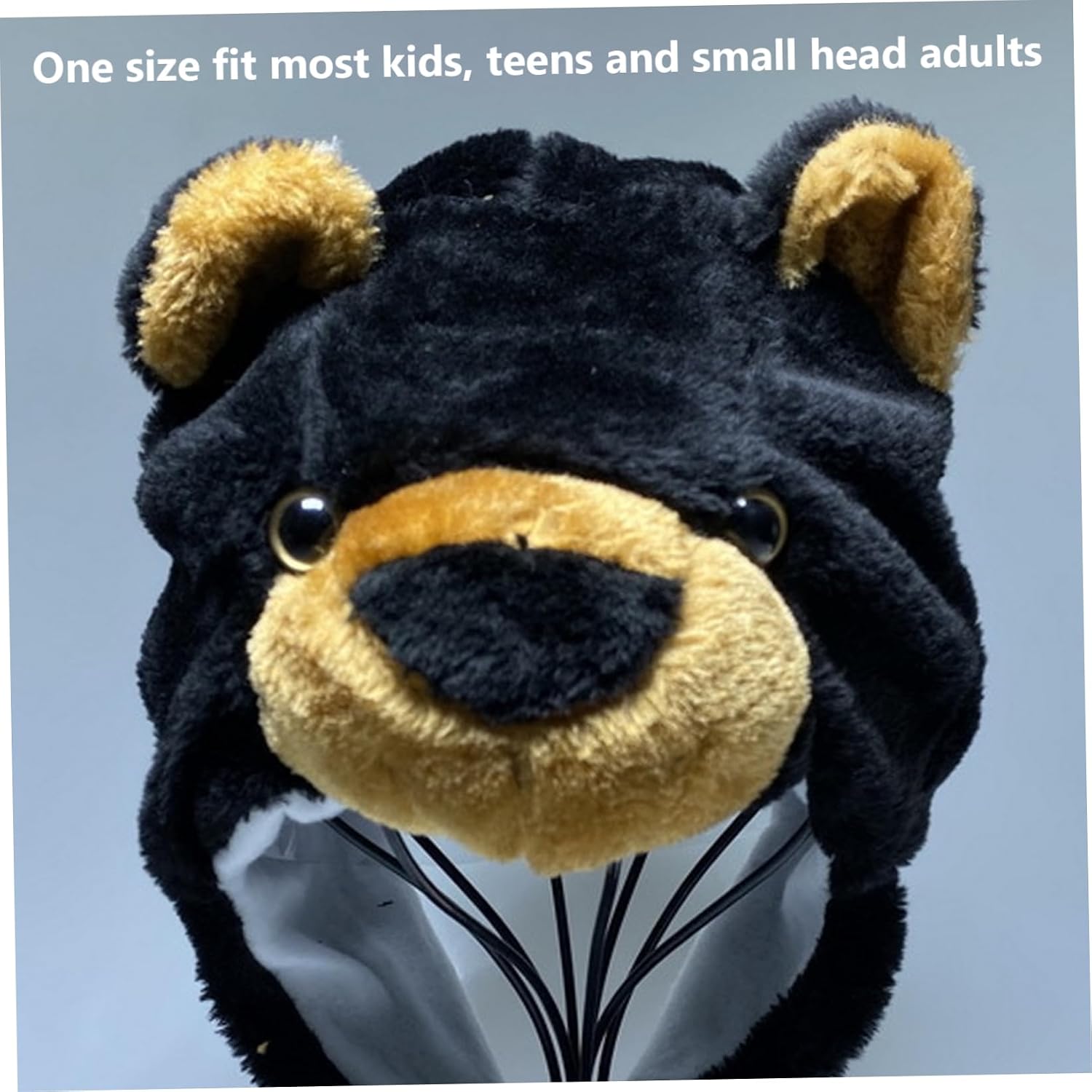 Bear Hat Unisex Plush Ear Flap Bears Winter Hat Cozy Fleece Warm Winter Animal Beanie for Kids Teens Adults Black