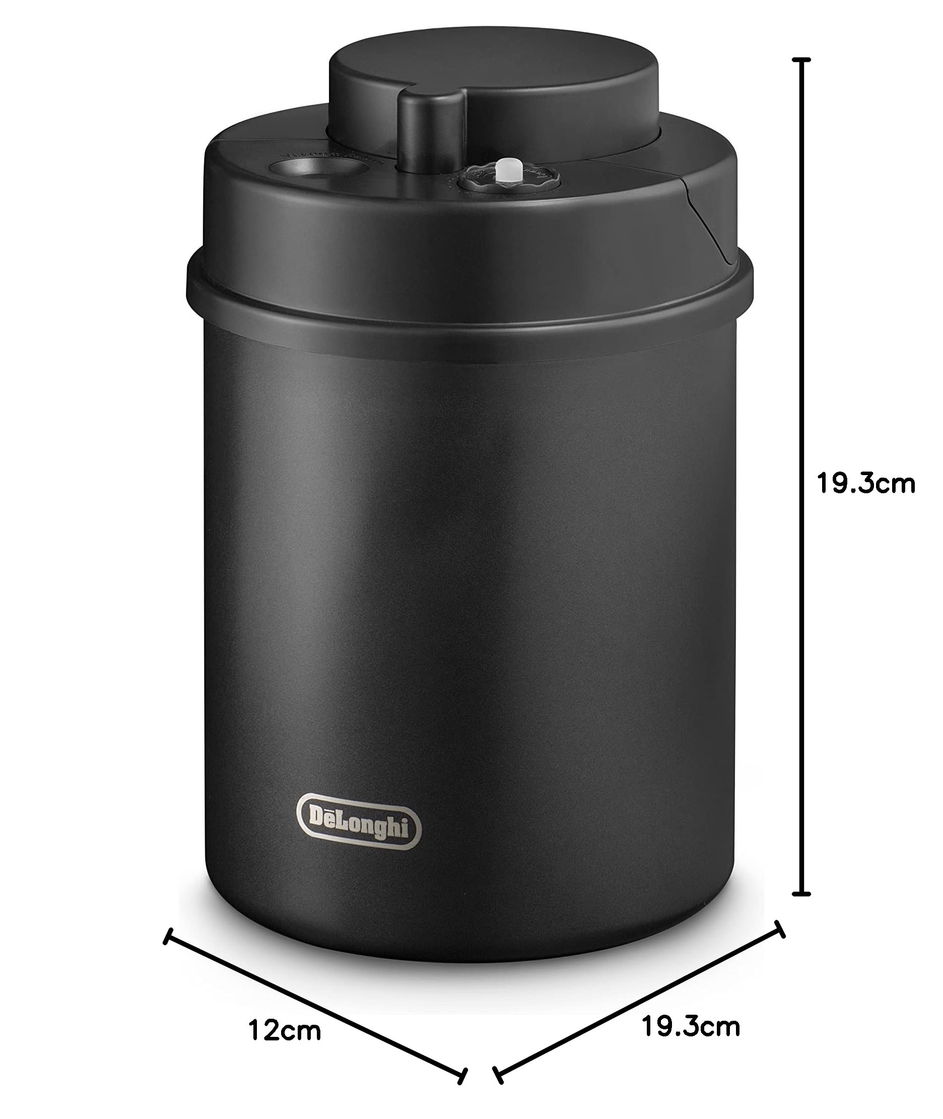 De'Longhi Contenitore per Caffè Sottovuoto DLSC071, Chiusura Manuale, Capacità 1.5 L, Corpo in Acciaio Inossidabile Verniciato Nero