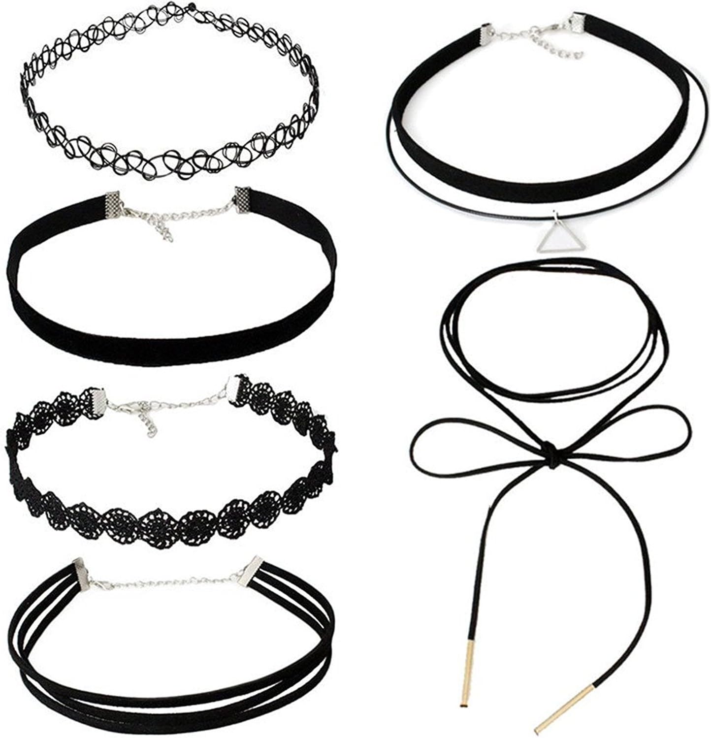 MJSCPHBJK 4 Pieces Black Velvet Choker Necklaces Set Gothic Stretch Tattoo Choker Elastic Tassel Pendant Necklaces Women Girls … (8 Pieces)