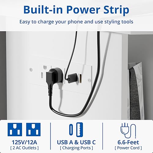 Miniatura 7 de Cozy Castle Juego de tocador de esquina escritorio de tocador de maquillaje con espejo y luces mesa de tocador con cajón y estante ajustable para