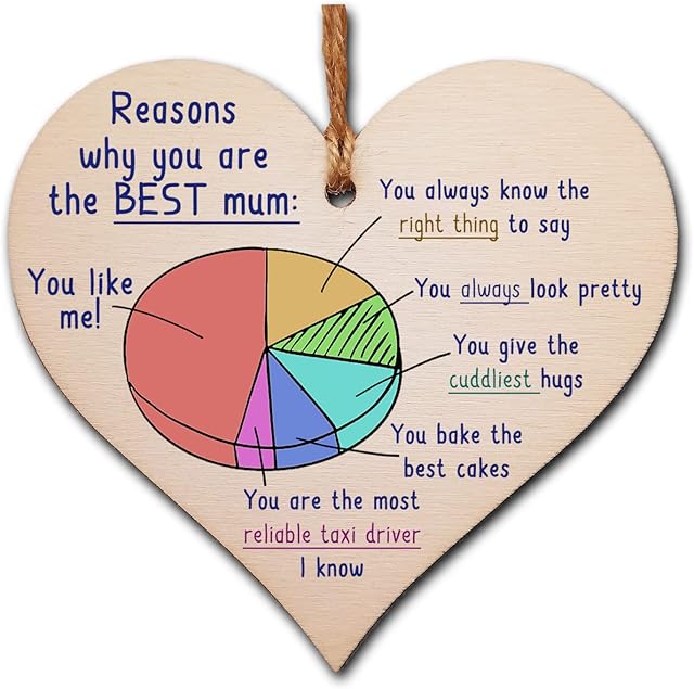 Handmade Wooden Hanging Heart Plaque perfect for Mum fun inspirational keepsake Reason why you are the best mum look pretty best hugs card alternative from kids wall hanger