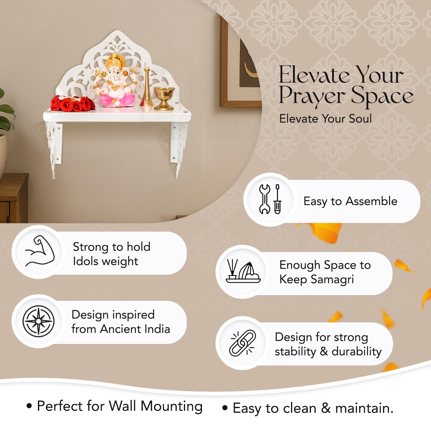 Ekhasa Pooja Mandir in metallo per la casa da parete | Tempio di Dio in metallo | Supporto puja per ufficio | Puja Mandir per la casa | Unità Pooja per casa | Tempio per ufficio