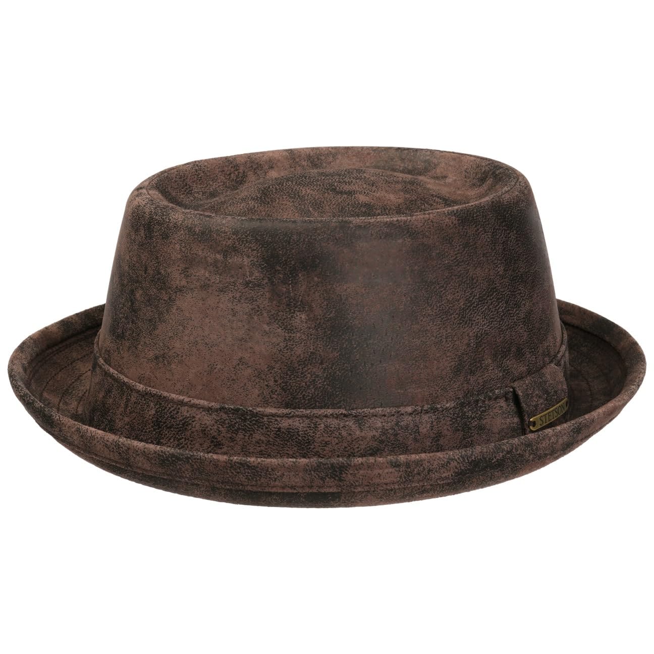 Stetson Pennsylvania Pigskin Leather Pork Pie Hat Lined Summer Winter Men Brown