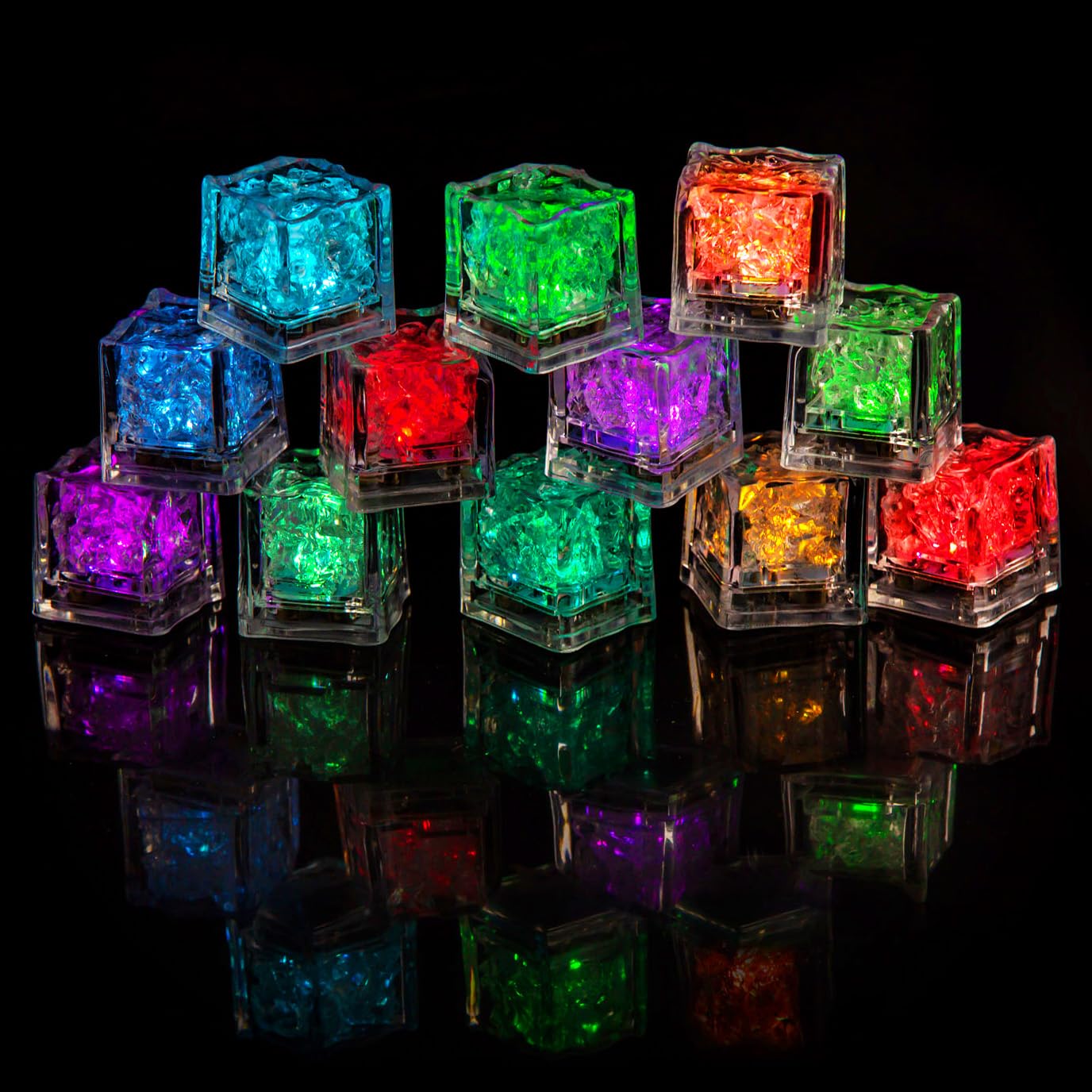 12 cubitos de hielo LED – luminosos intermitentes para bebidas, impermeables y reutilizables, decoración para fiestas, bares, bodas, champán, whisky y cócteles