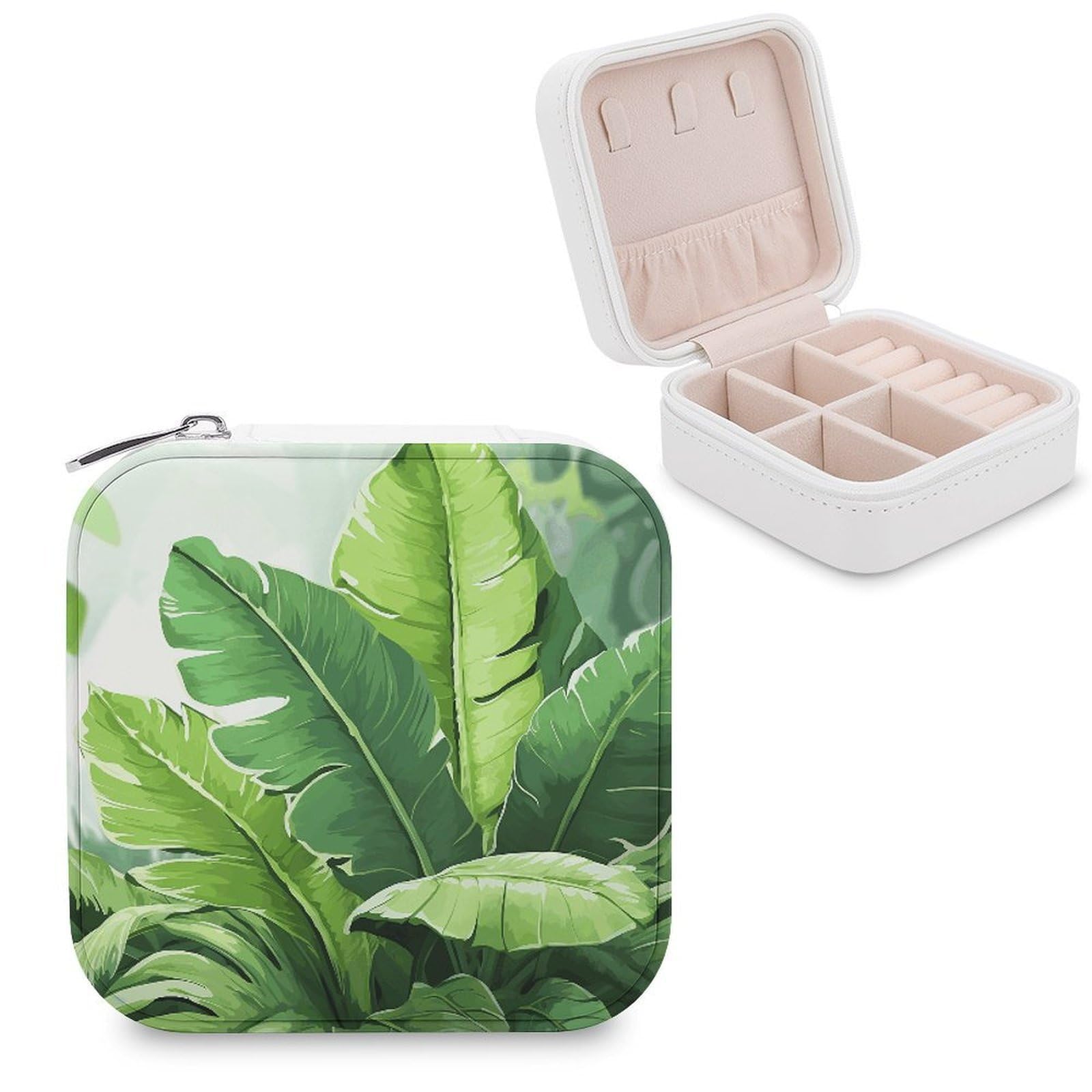 FekiLoot Cute Banana Leaves Jewelry Case Personalized Leather Jewelry Box Mini Travel Jewelry Case Small Portable Jewelry Organizer for Ring Earrings Necklace Bracelet