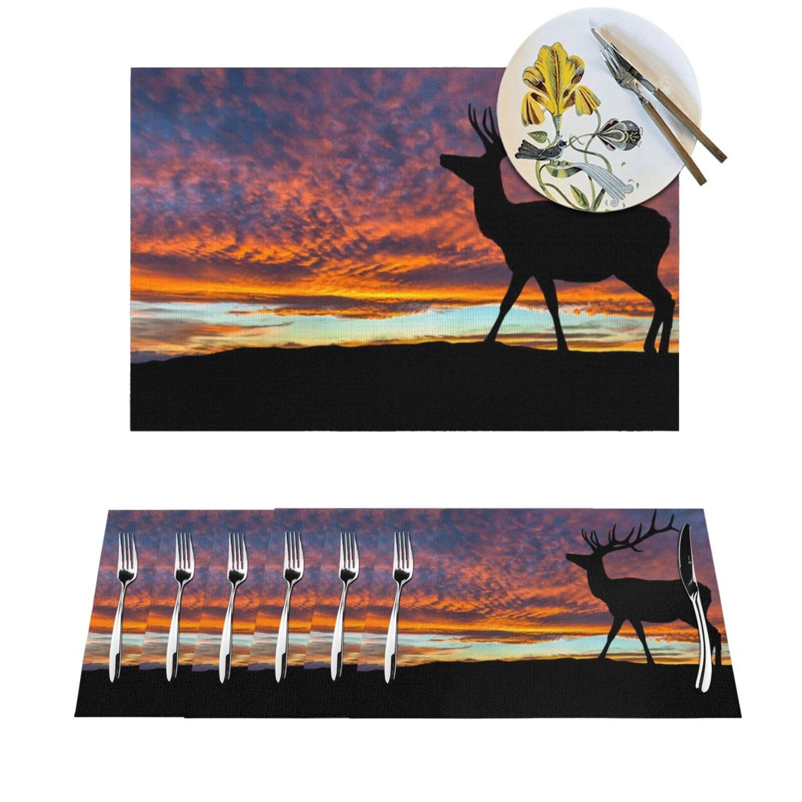 Sets de table grand cerf au crépuscule pour décoration chaleureuse de salle à manger