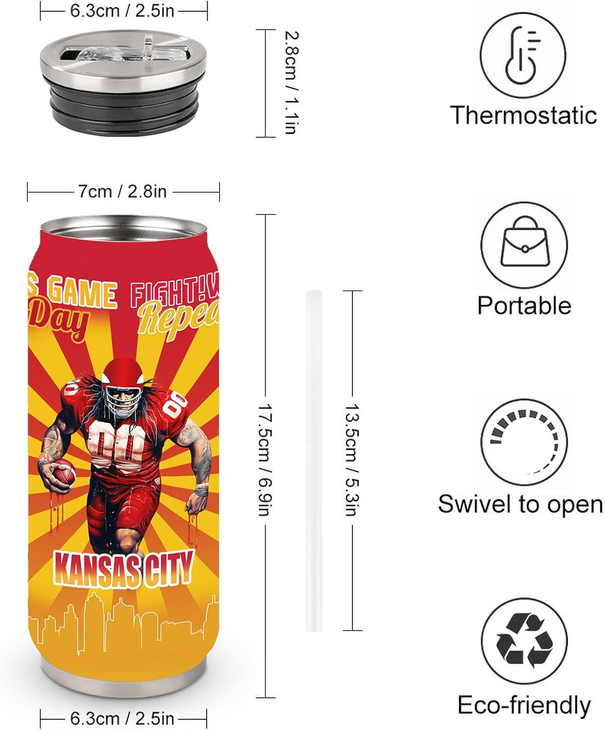 Football Tumbler Cup Travel Mug With Lid,Football Lover Gifts Stainless Steel Vacuum Tumbler Football Team Fans Coffee Mug Cup Gifts For Women Men 17 Oz - Image 3