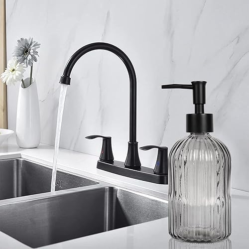 Miniatura 4 de Dispensador de jabón de vidrio con bomba negra de 14 onzas, dispensador de loción de platos de mano con bomba de plástico, para cocina, baño