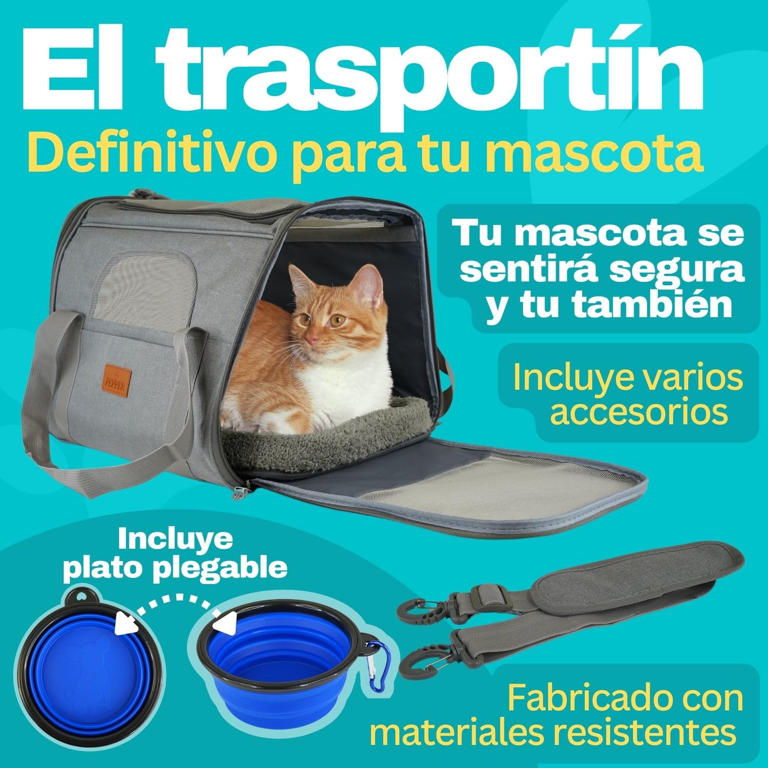 PEPPER® Transportbox für kleine Hunde (bis zu 7 kg) | faltbare Tragetasche zugelassen für Flugzeug und Auto | 360-Grad-Belüftung, waschbares Kissen und Tränke im Lieferumfang enthalten