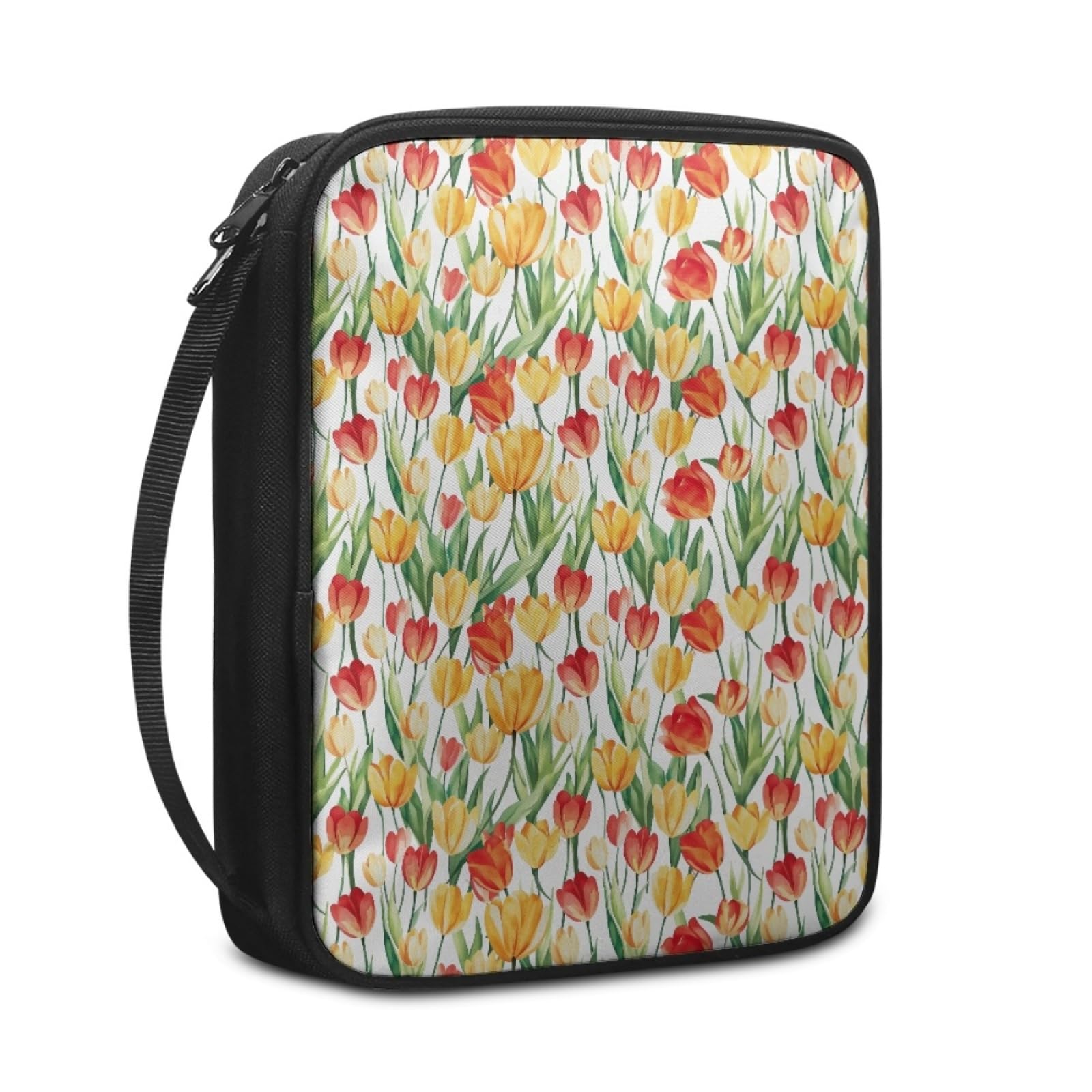 Custodia Libro Rosso Giallo Florale Copertura Bibbia con Manico Cerniera Tela in Poliestere per Uomo Donna Porta Libro Grandi Capacità Custodia per Libri 27.5x22.5x5.5 cm