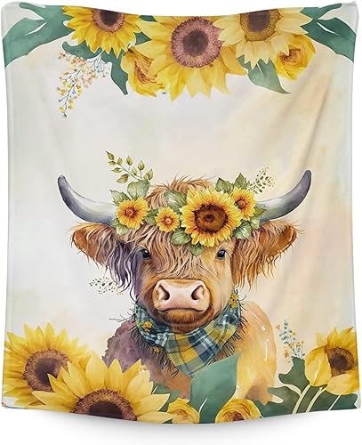 Miniatura 1 de Manta de vaca Highland, manta de 50 x 40 pulgadas para mujeres y niñas, manta de franela suave, cálida y acogedora, con patrón de vacas de las