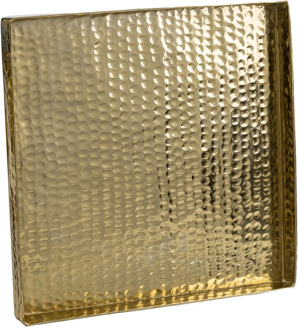 MyGift 11-Inch Square Brass Tone Hammered Aluminum Decorative Display Tray – Handcrafted Vanity Tray or Serving Platter Centerpiece Base – Made in India