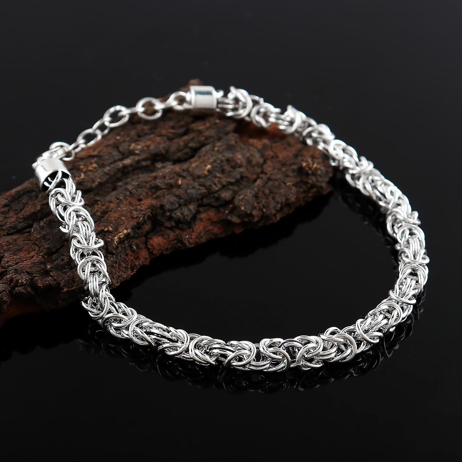 925 Sterling Silver Byzantine Link Bracelet for Women & Men, Handmade Italian Style Chain Bracelet, Lobster Clasp, Polished Solid Silver Jewelry Gift, 7+1inch
