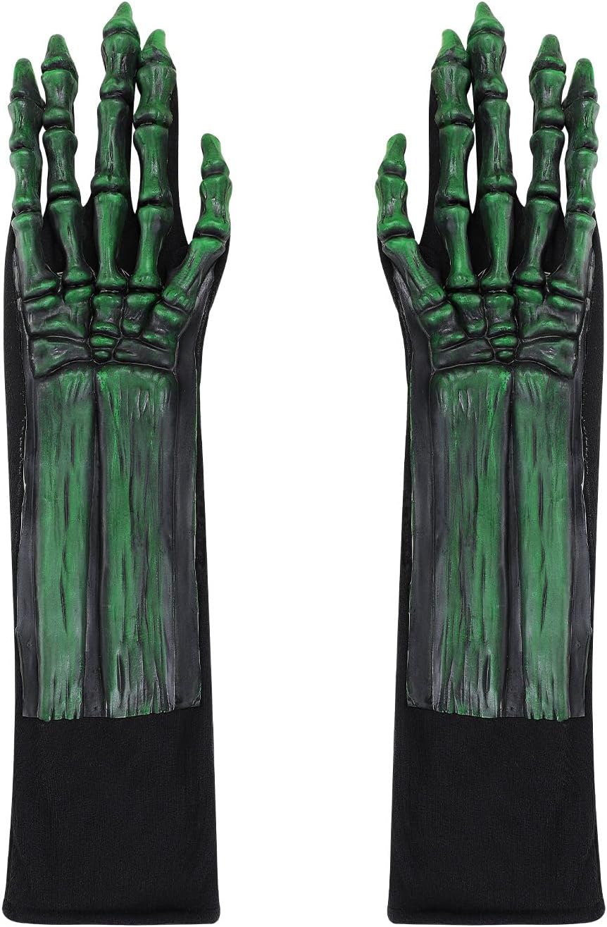BXT Glow in The Dark Skeleton Gloves Halloween Luminous Long Full Finger Skull Bone Gloves Horror Party Cosplay Costume