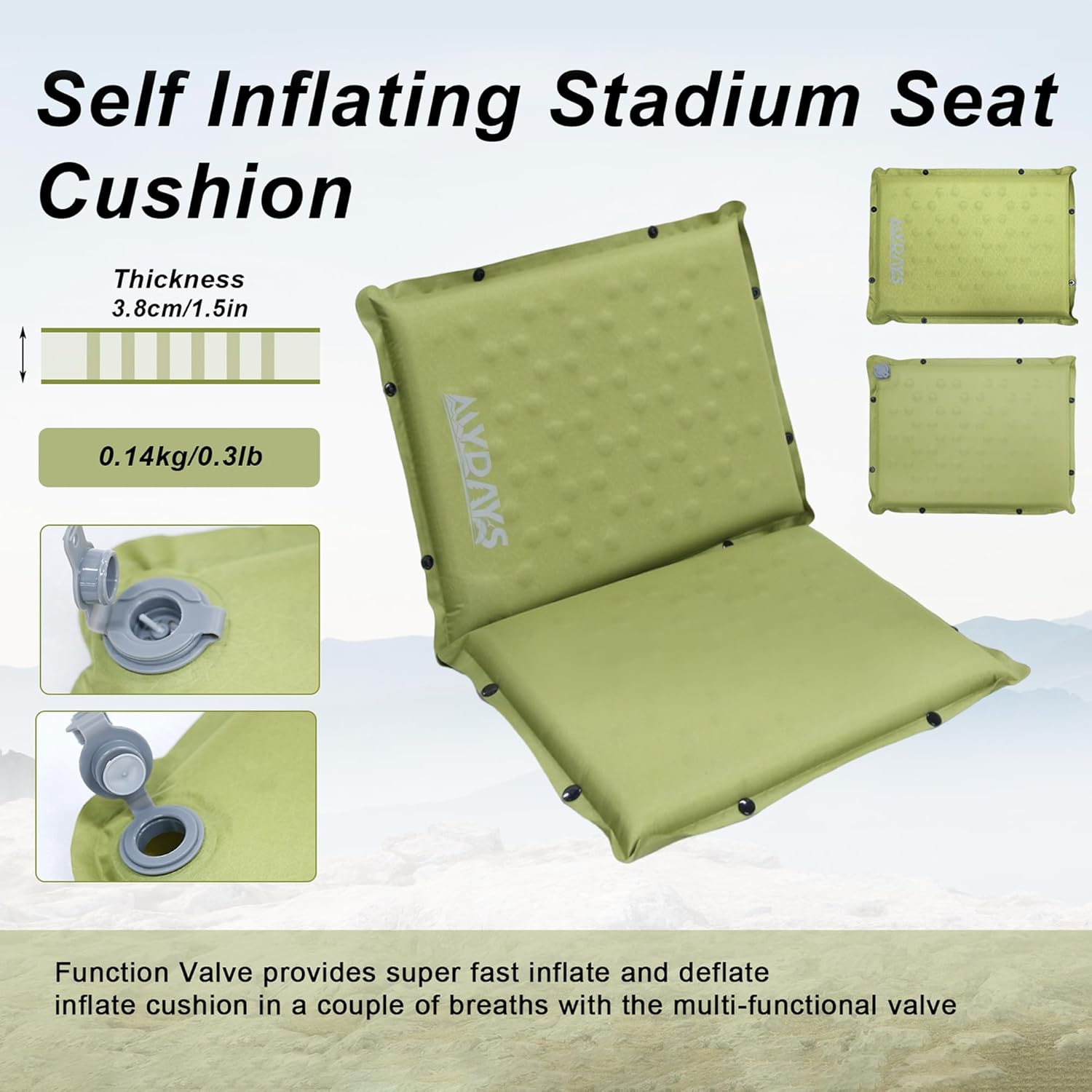 MYDAYS Inflatable Seat Cushion, Portable Stadium Seat Pad, Lightweight Chair Pad for Outdoor, Airplane, Travel, Stadium, Camping & Car