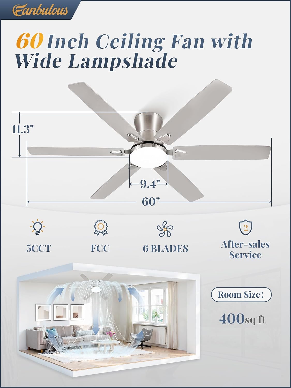 Fanbulous Ceiling Fans with Lights, 60 Inch 6-Blade, Smart APP & Remote Control, Dimmable 5CCT LED with Smart Memory, DC Motor Quiet for Bedroom Living Room, Damp Rated for Outdoor Covered Patio