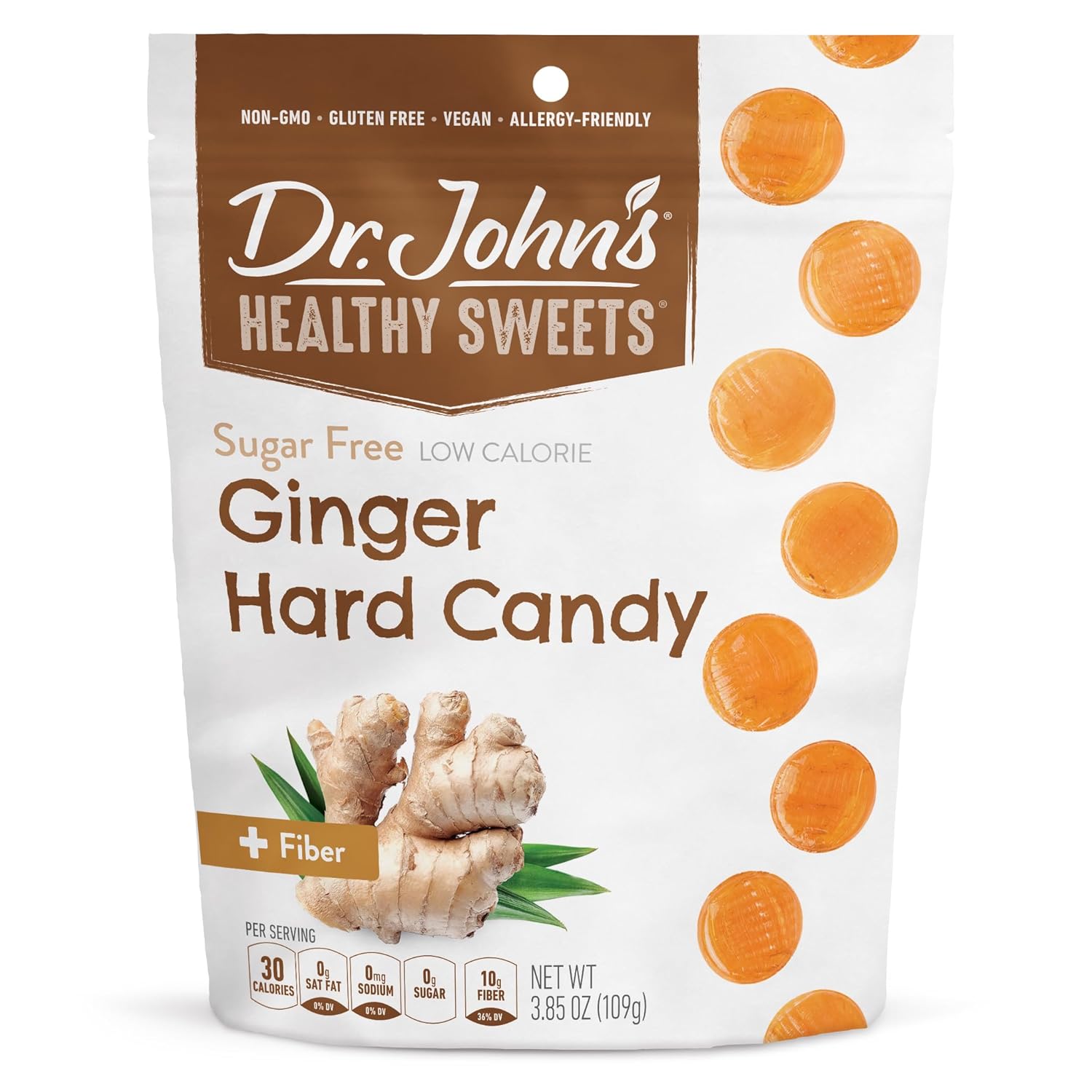 Dr. John’s Sugar Free Ginger Hard Candy – Keto Friendly, Vegan, Gluten Free – Xylitol & Erythritol, +Fiber – Individually Wrapped Hard Candies, 252 Count, 2.5 LB
