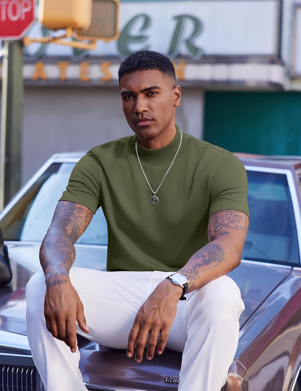 COOFANDY Men's Mock Turtleneck Short Sleeve Casual Stretch Sweater - Image 3