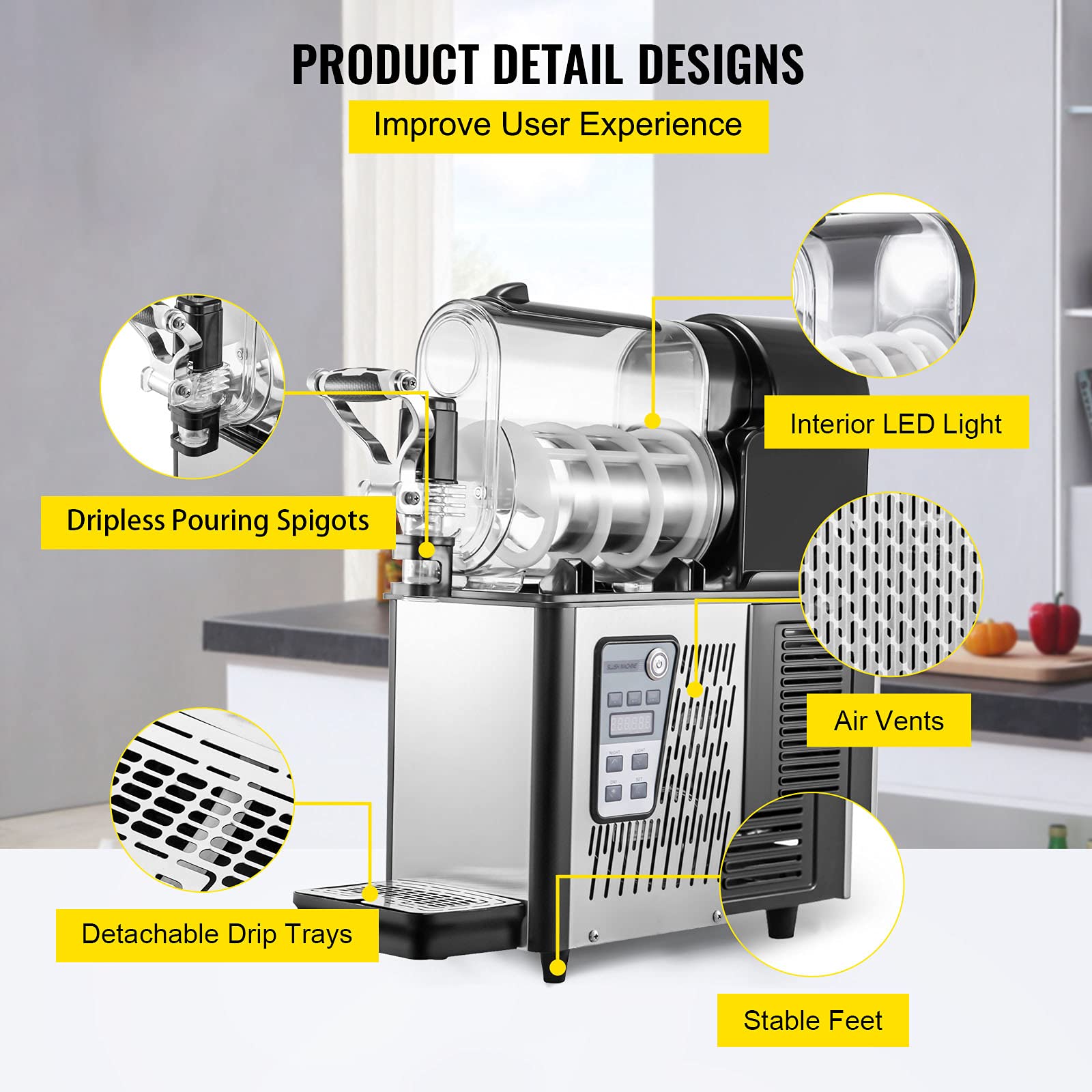 VEVOR 3L Commercial Slushy Machine, Daiquiri Machine, Stainless Steel