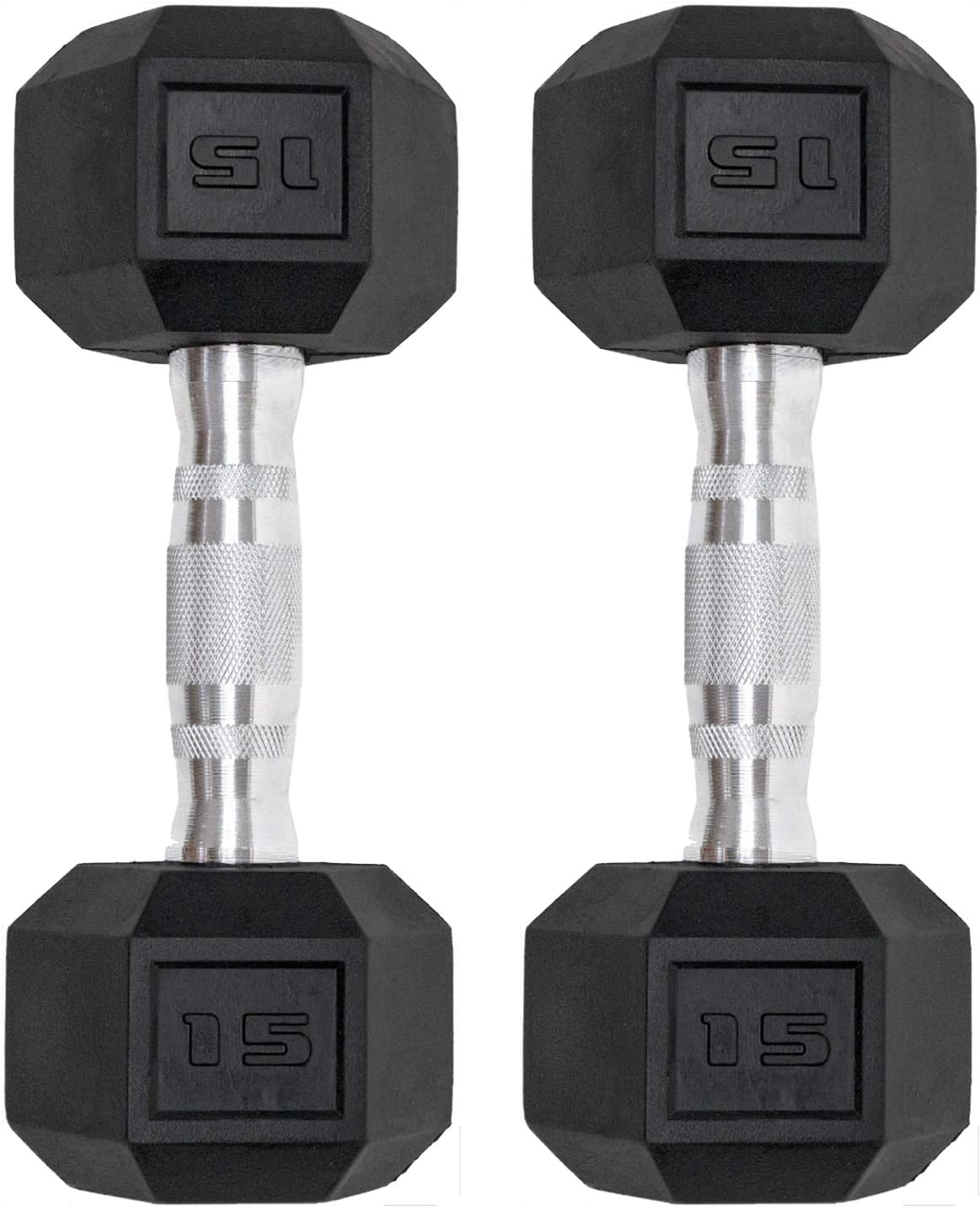 Dumbbells Set of 2 Hex Rubber Encased Dumbbells, Weights Dumbbells Set with Metal Handle for Exercise and Fitness (15 lb, Pair)