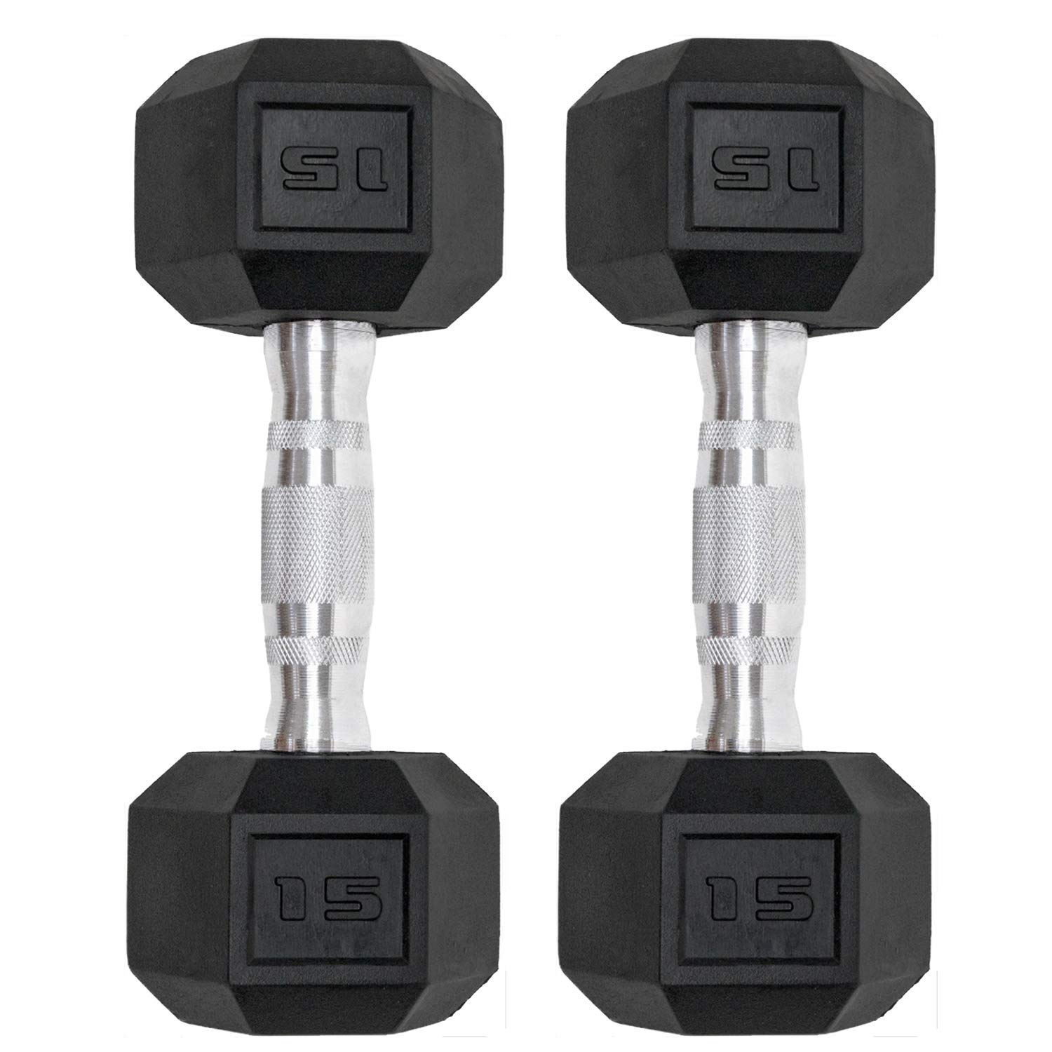 Dumbbells Set of 2 Hex Rubber Encased Dumbbells, Weights Dumbbells Set with Metal Handle for Exercise and Fitness (15 lb, Pair)