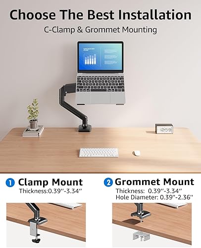 Miniatura 8 de MOUNTUP Soporte para computadora portátil para escritorio, soporte de brazo ajustable de aluminio para portátiles de 14 a 17 pulgadas y monitor de