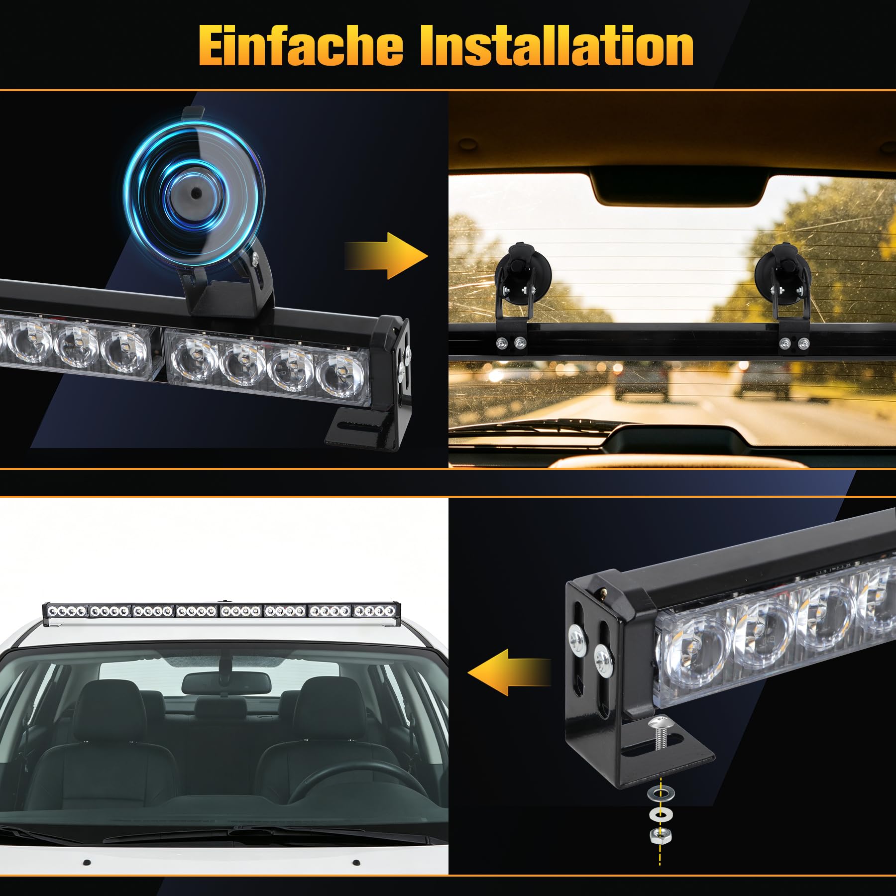 90cm Lichtleiste Stroboskop – 32 LEDs mit hoher Intensität, Warnung, Auto-Blinker, Notfall, Schneepflug, Lichtleiste (Bernstein)